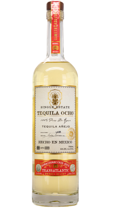 Tequila Ocho Ocho Tequila Añejo Transatlantic Barrel Select, the bottle reviewed